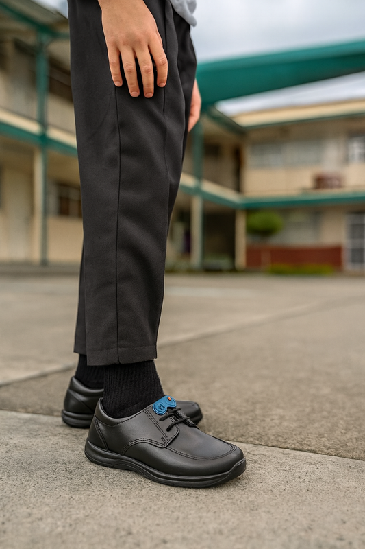 ZAPATOS ESCOLARES NEGROS DE CUERO CON ABERTURA DE CORDÓN