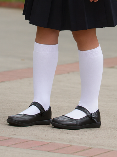 ZAPATOS DAMA ESCOLARES NEGROS CON CORREA AJUSTABLE Y DETALLE DE DOS CORAZONES