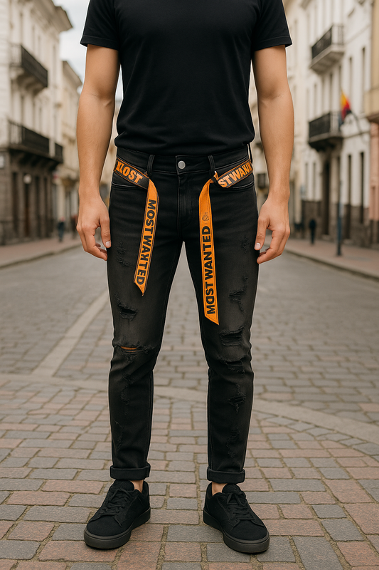 PANTALÓN JEAN  SKINNY ROTOS GRIS OSCURO Y CORREA DE ARGOLLA