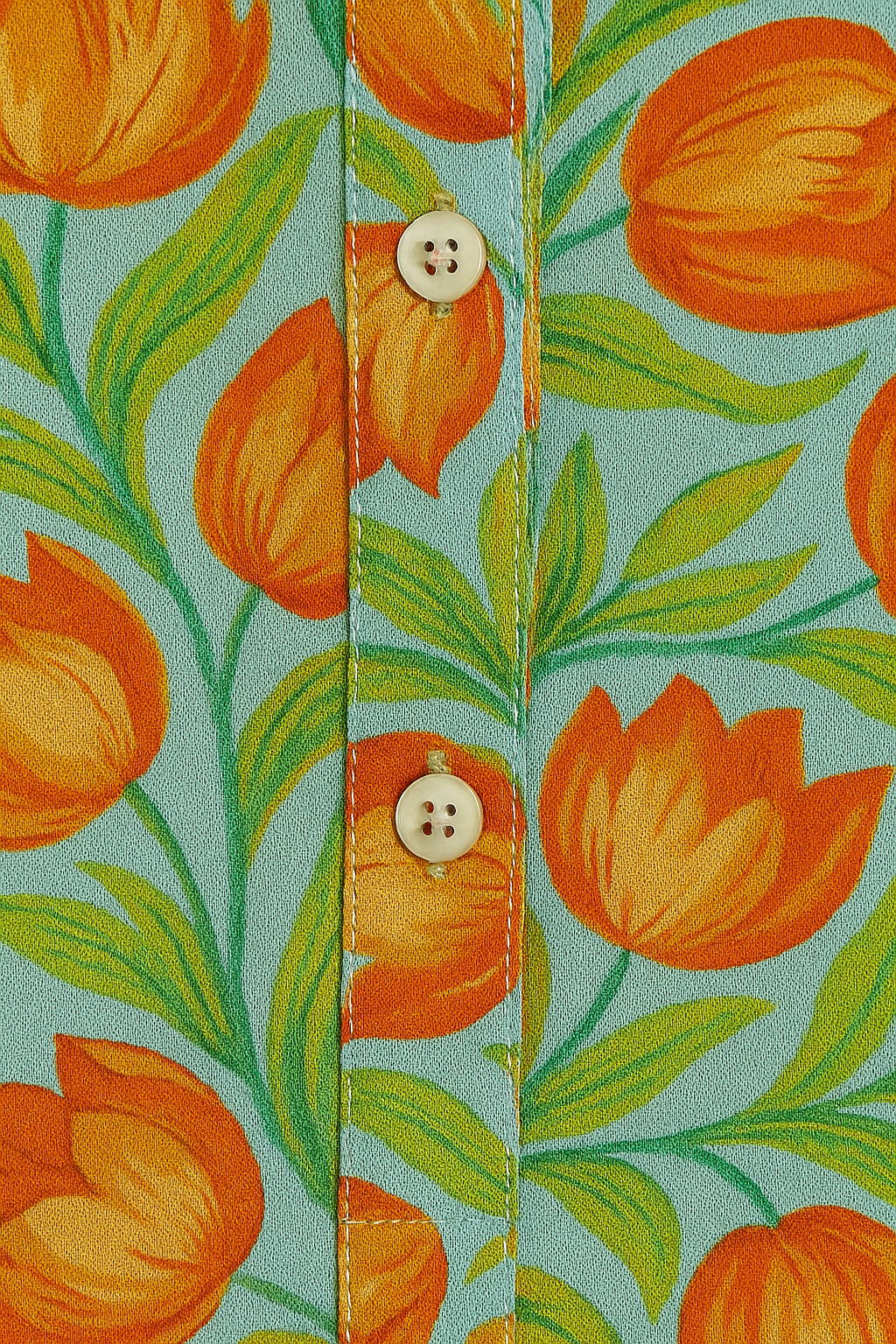 BLUSA NARANJA ESTAMPADA DISEÑO FLORAL TROPICAL MANGA LARGA