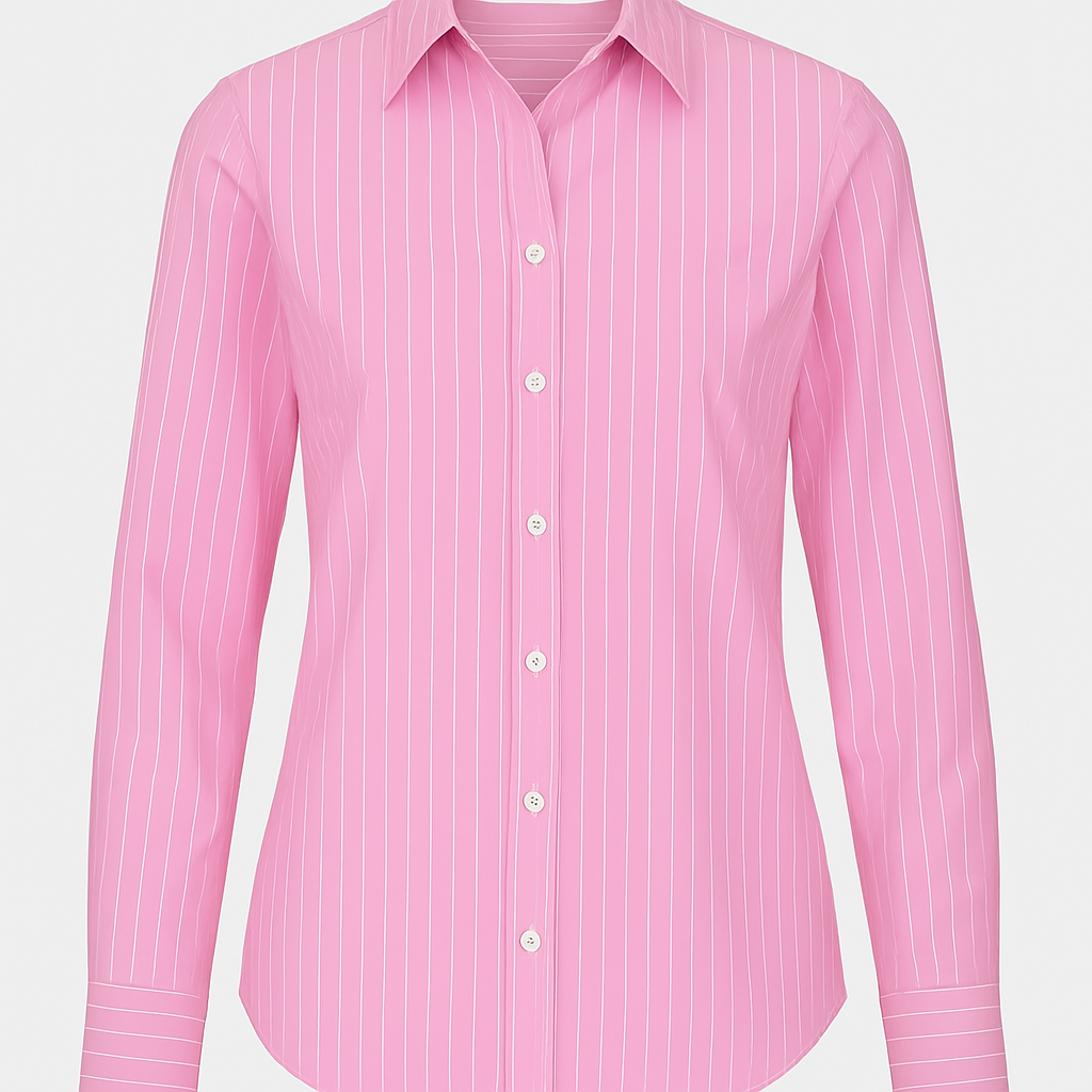 BLUSA ROSA CON LINEAS VERTICALES ABOTONADA MANGA LARGA
