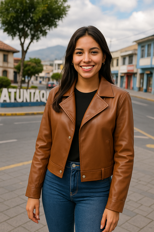 CAQUETA DAMA CAFE CUERO