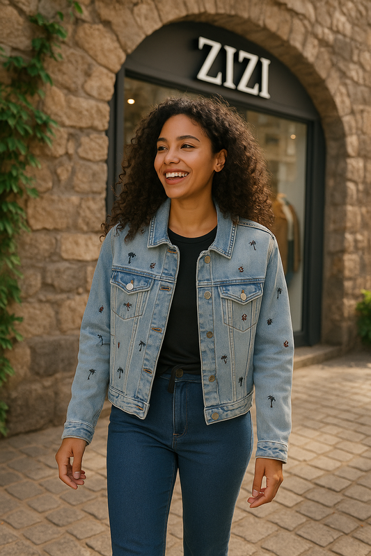 CHAQUETA JEAN DAMA AZUL CLARO BORDADA