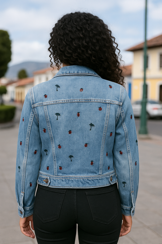 CHAQUETA JEAN DAMA AZUL CLARO BORDADA