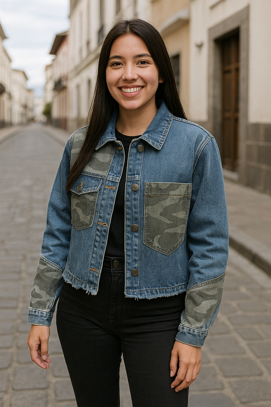 CAQUETA DAMA AZUL PARCHES MILITARES