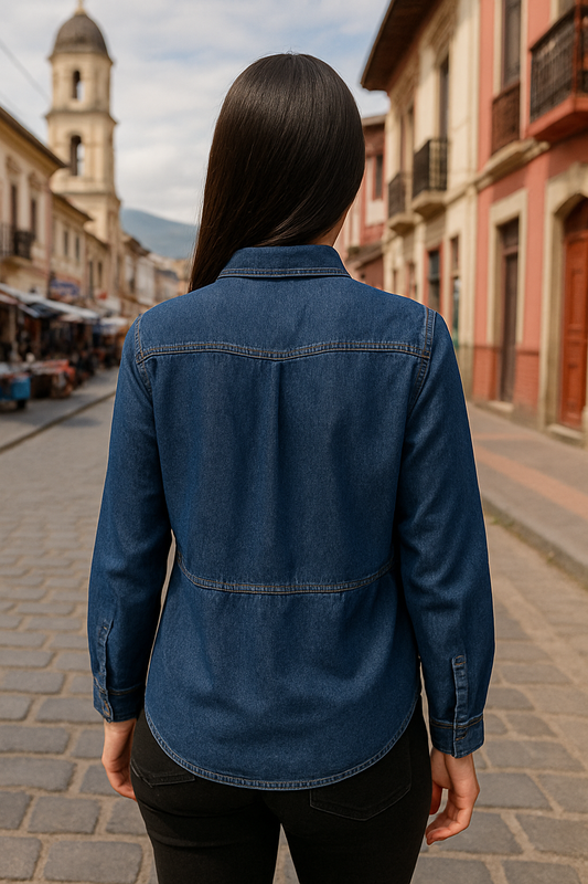 CAMISA JEAN DAMA AZUL OSCURO OVERSIZE