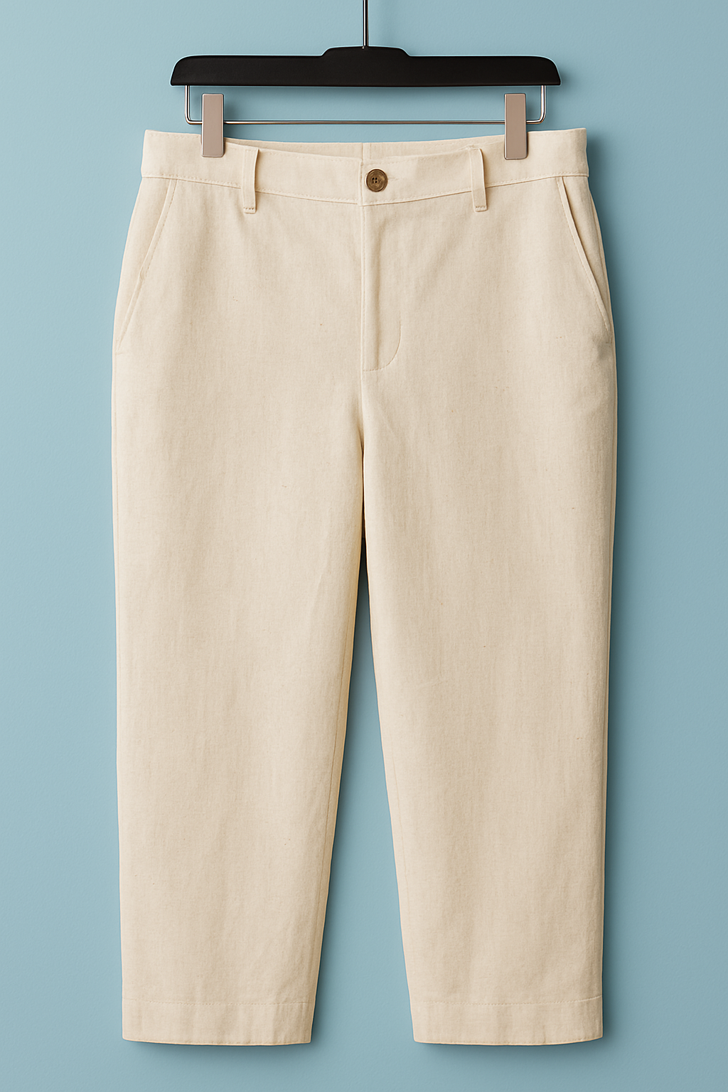 PANTALON DAMA TELA LINO BASTA ANCHA CORTE CLASICO BOLSILLOS LATERALES