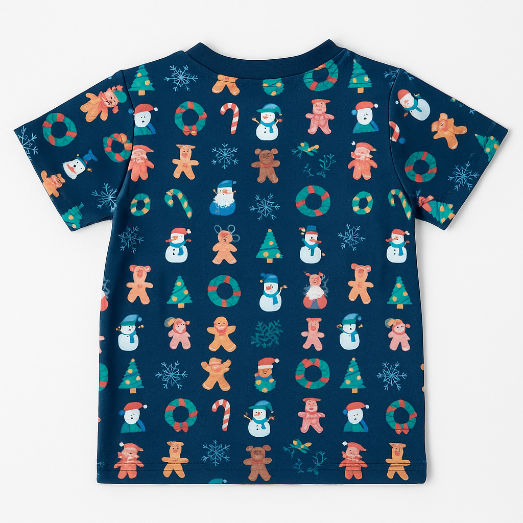 CAMISETA NAVIDEÑA NIÑA ESTAMPADA DE COPOS Y MUÑECOS