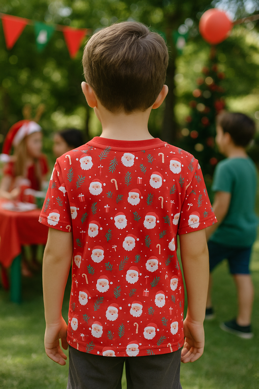 CAMISETA NAVIDEÑA NIÑO ESTAMPADA CON SANTA Y REGALOS