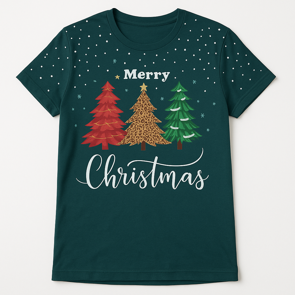 CAMISETA NAVIDEÑA MUJER MERRY CHRISTMAS CON ÁRBOLES