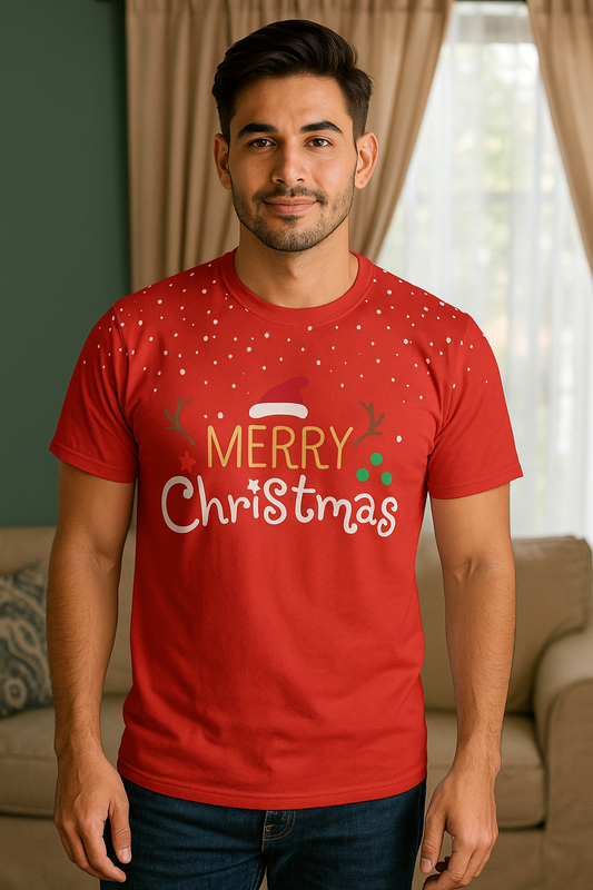 CAMISETA NAVIDEÑA HOMBRE MERRY CHRISTMAS CON GORRO DE SANTA