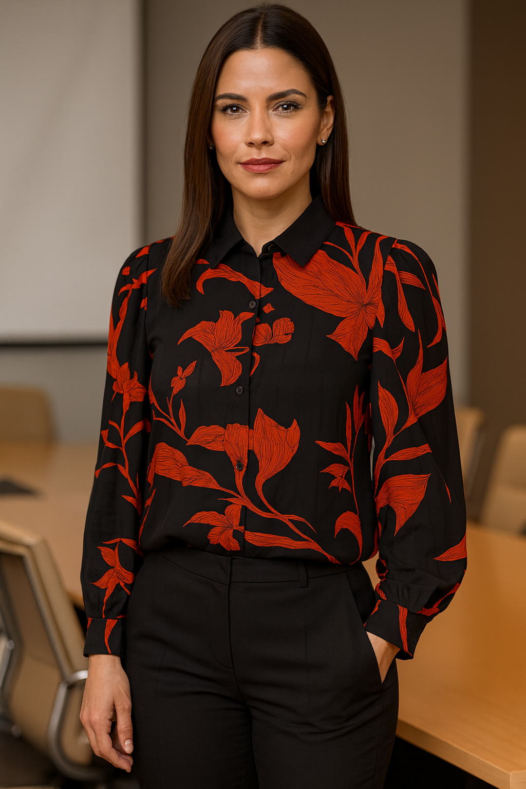 BLUSA DAMA MANGA LARGA TRANSPARENTE ESTAMPADO FLORAL