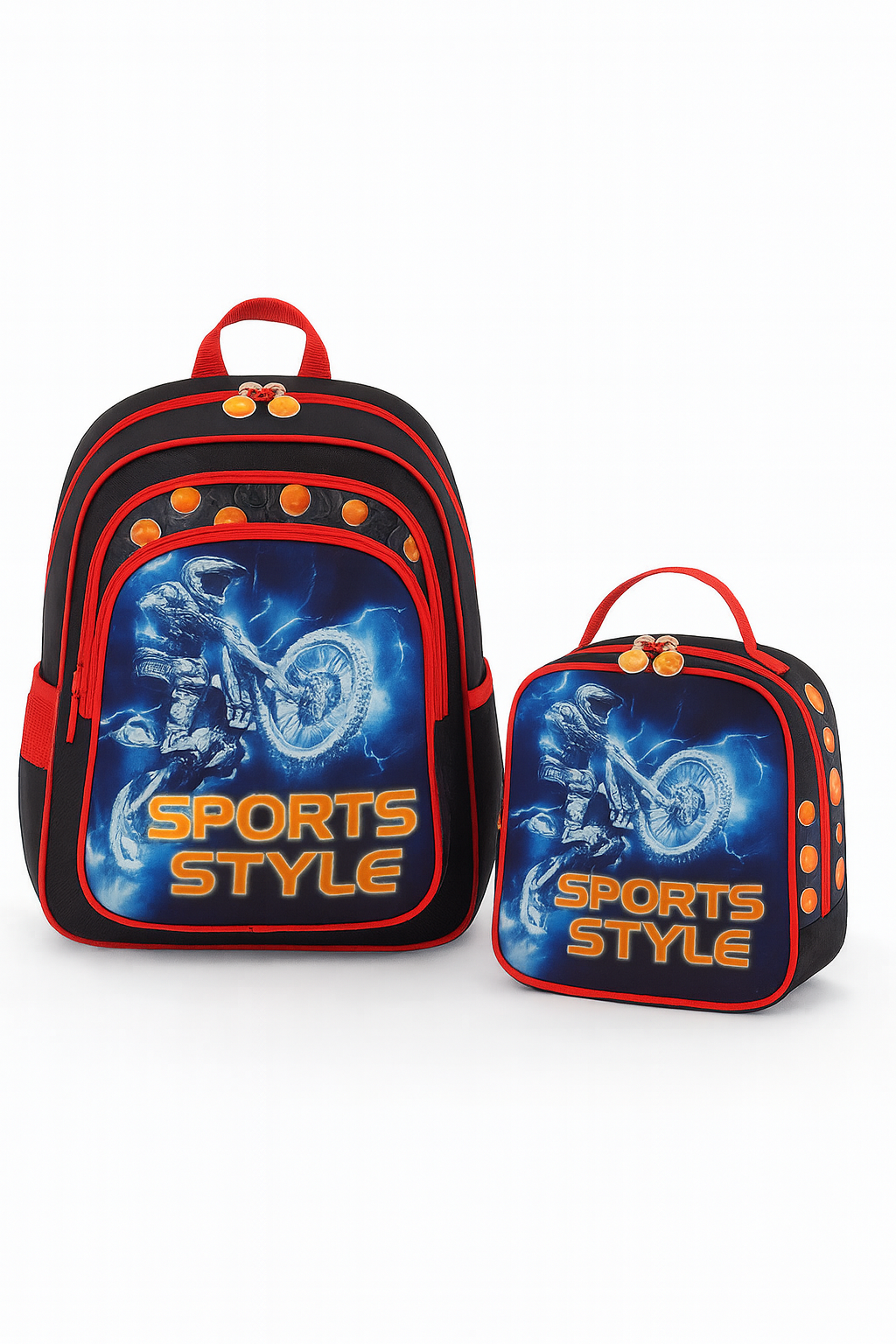 COMBO MOCHILA LONCHERA NIÑO MOTOCICLETA