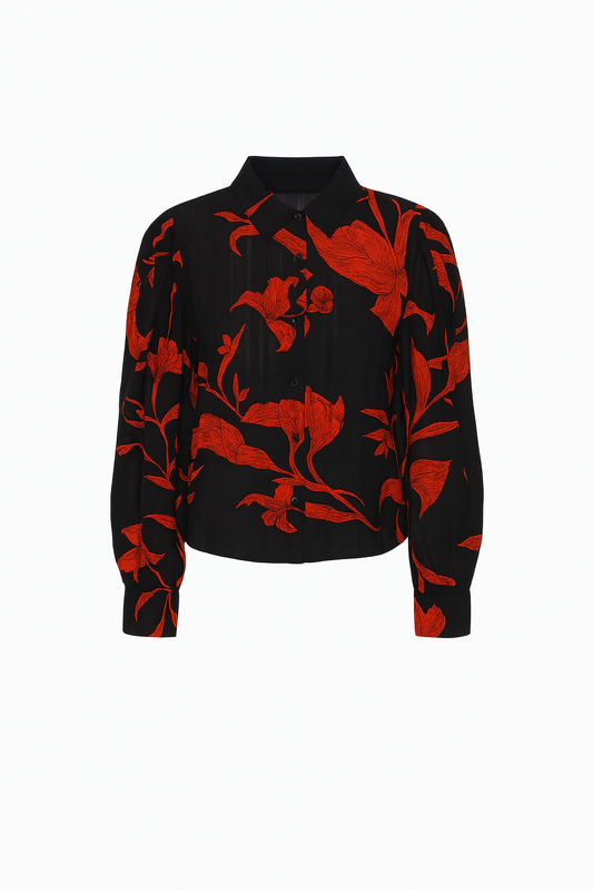 BLUSA DAMA MANGA LARGA TRANSPARENTE ESTAMPADO FLORAL