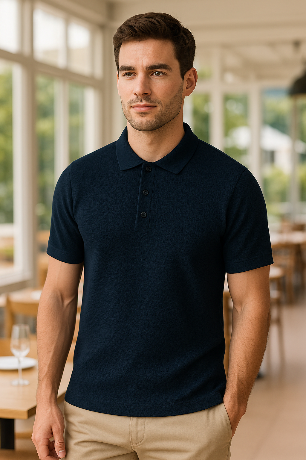 CAMISETA POLO AZUL TEXTURA TEJIDA