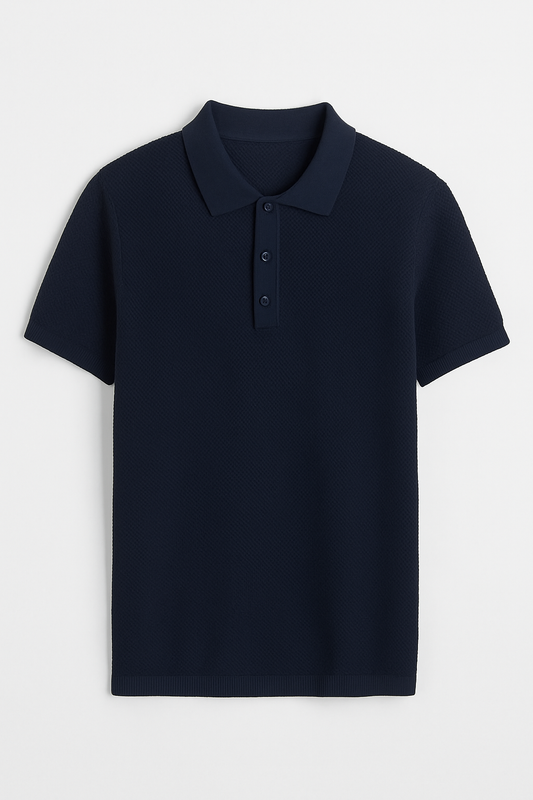 CAMISETA POLO AZUL TEXTURA TEJIDA