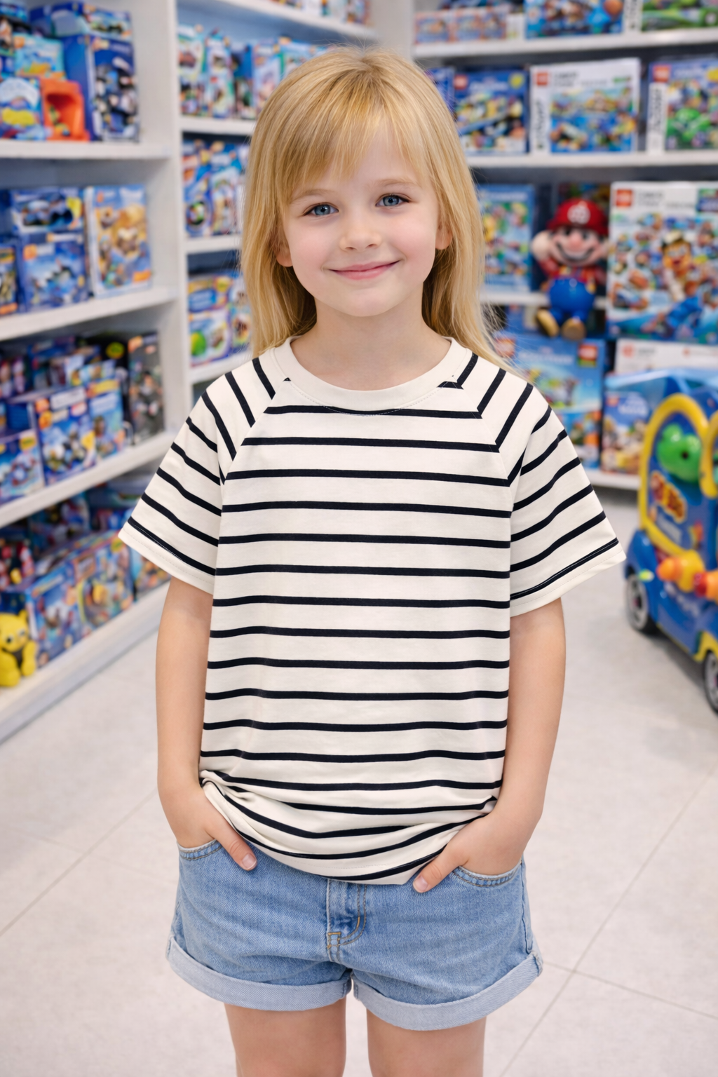 CAMISETA NIÑA MANGA CORTA LÍNEAS A RAYAS