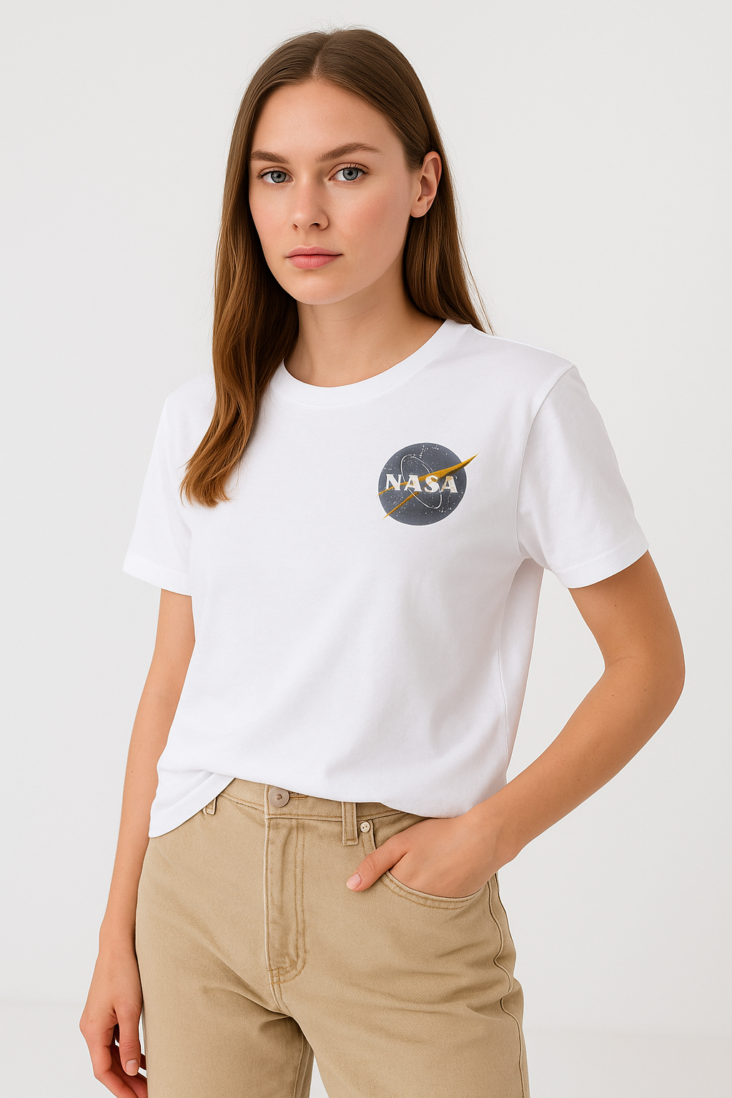 CAMISETA NASA LLANA CON LOGO BORDADO MUJER