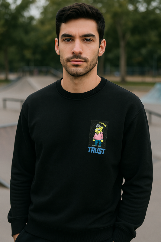 BUZO FAKE SMILE ESTAMPADO CON BORDES TEXTURIZADOS EN CUELLO, MANGAS Y PRETINA TEXTURIZADOS