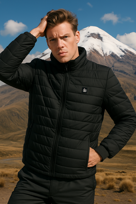 CHOMPA ACOLCHADA IMPERMEABLE CON CIERRE Y ADORNO EN PECHO