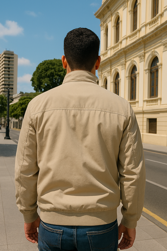 CHAQUETA CASUAL SEMI ACOLCHADA, DOBLE CUELLO ALTO, ABERTURA Y BOLSILLOS CON CIERRE