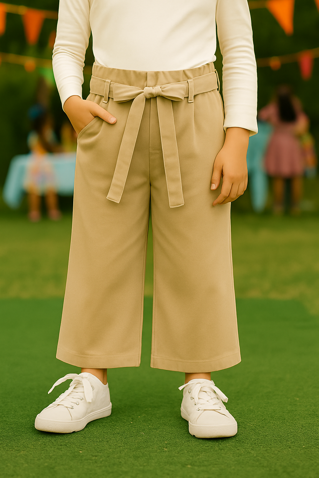 PANTALÓN NIÑA WIDE LEG CON CINTURÓN LAZO