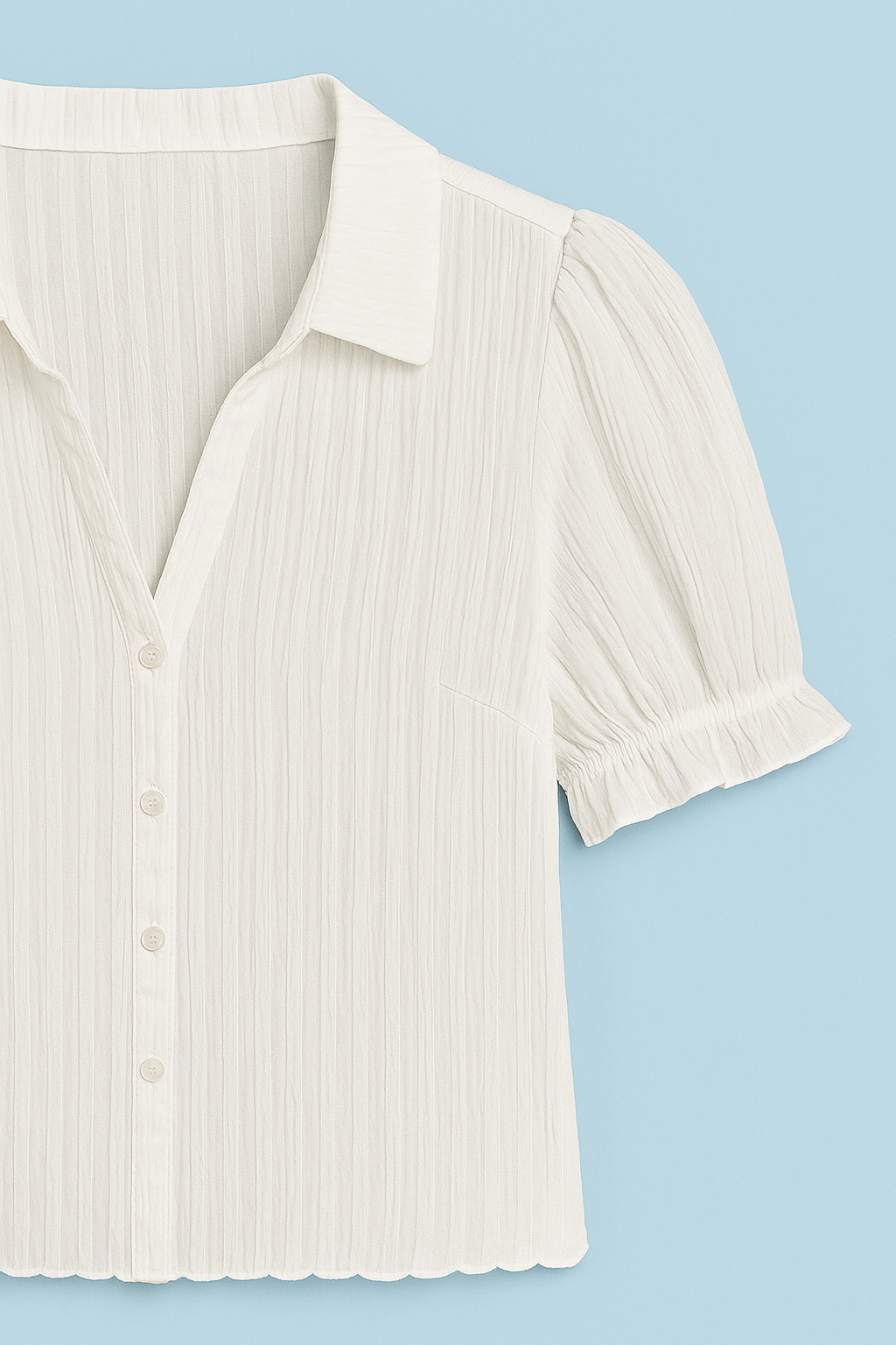 BLUSA DE CUELLO CLASICO MANGAS CORTAS ABULLONADAS