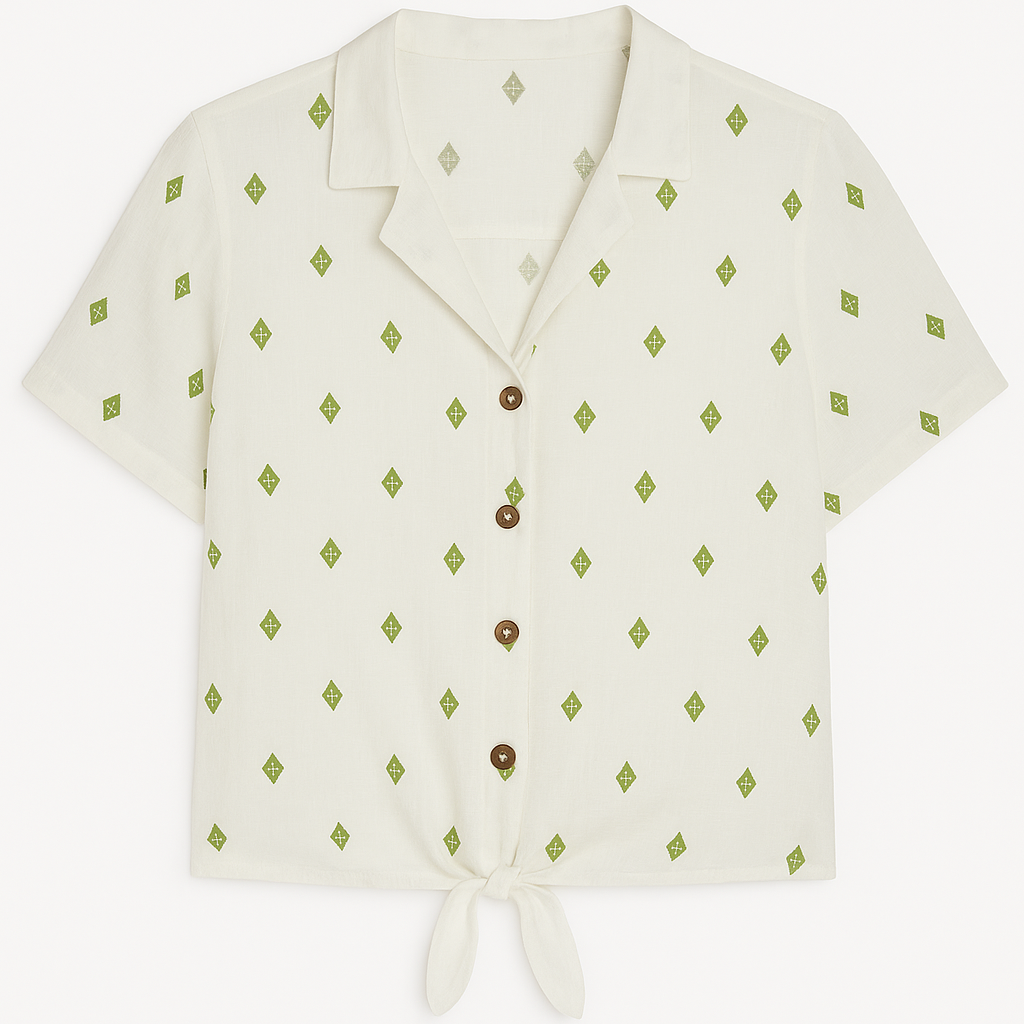 BLUSA ABOTONADA DE CUELLO MANGA CORTA CORTE SUELTO
