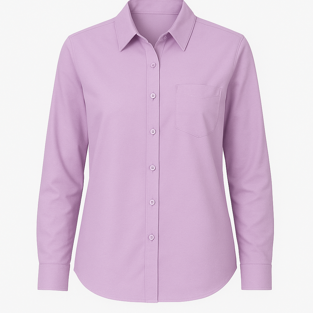 BLUSA CAMISERA MANGA LARGA ESTILO OVERSIZE ABOTONADA LILA
