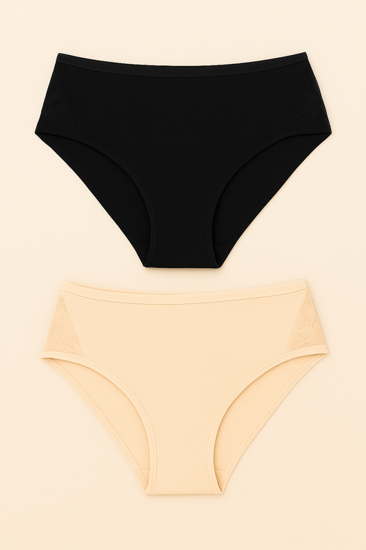 DUO PANTY CLÁSICO ALTO CON DETALLE ENCAJE