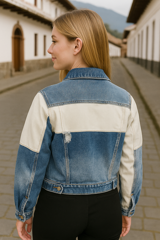 CHAQUETA DAMA MIX COLORES CELESTE-BLANCO