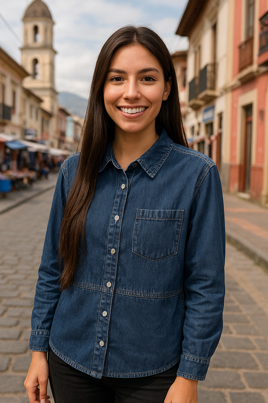 CAMISA JEAN DAMA AZUL OSCURO OVERSIZE