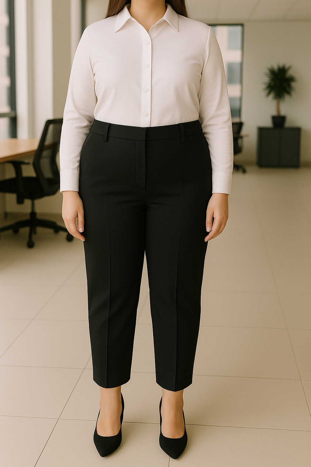 PANTALON DAMA FORMAL PLUS POLIESTER BOLSILLO LATERALES BASTA HASTA TOBILLO