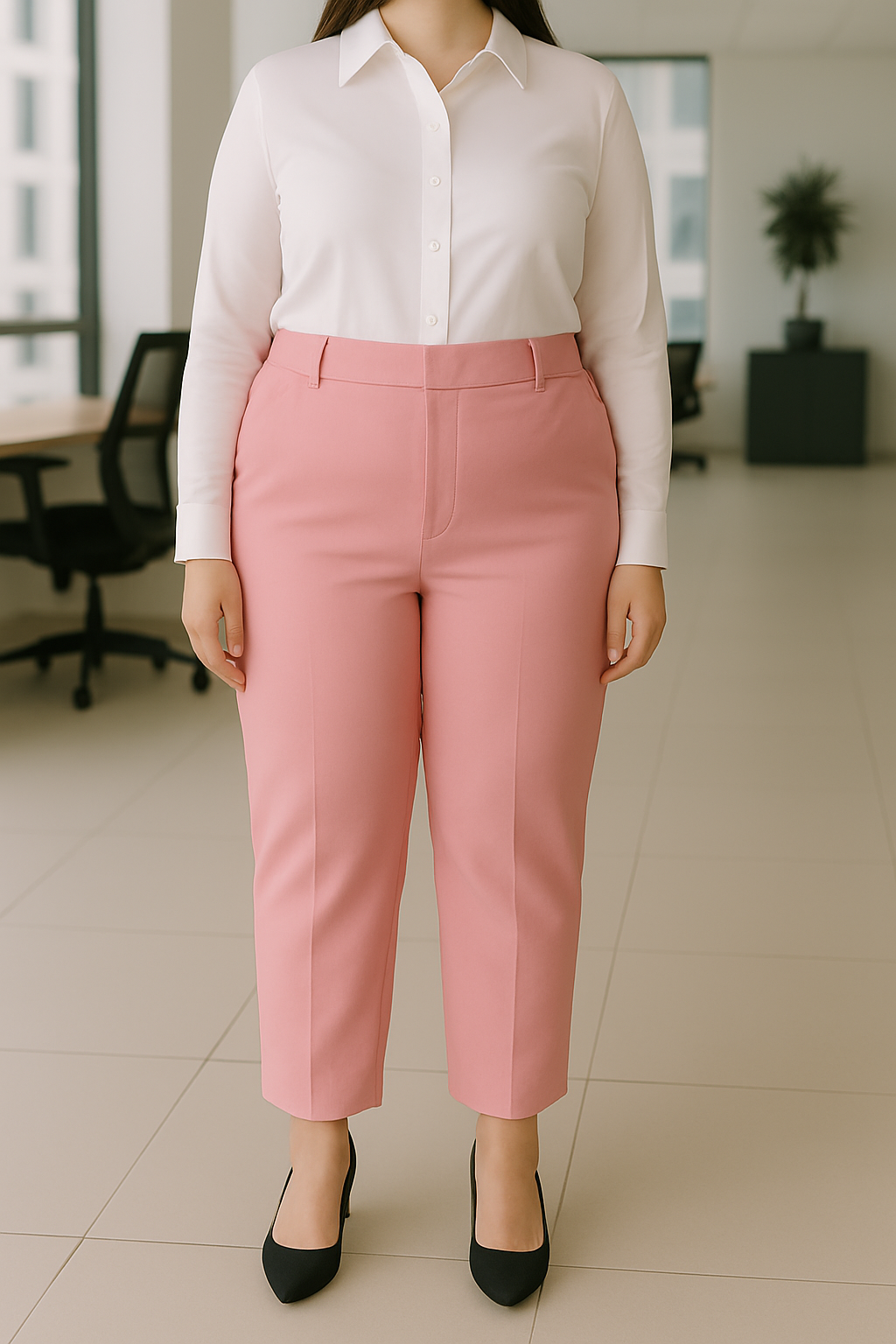 PANTALON DAMA FORMAL PLUS POLIESTER BOLSILLO LATERALES BASTA HASTA TOBILLO
