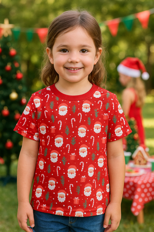 CAMISETA NAVIDEÑA NIÑA ESTAMPADA CON SANTA Y REGALOS