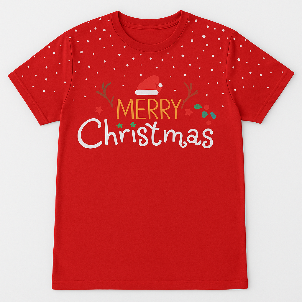 CAMISETA NAVIDEÑA HOMBRE MERRY CHRISTMAS CON GORRO DE SANTA