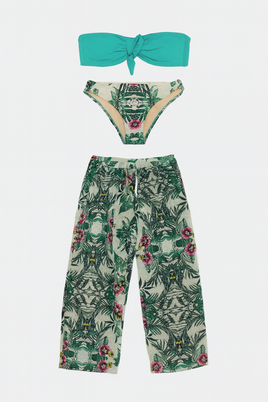 TRAJE DE BAÑO VERDE AGUA (PANTALÓN + TOP + BOTTOM)