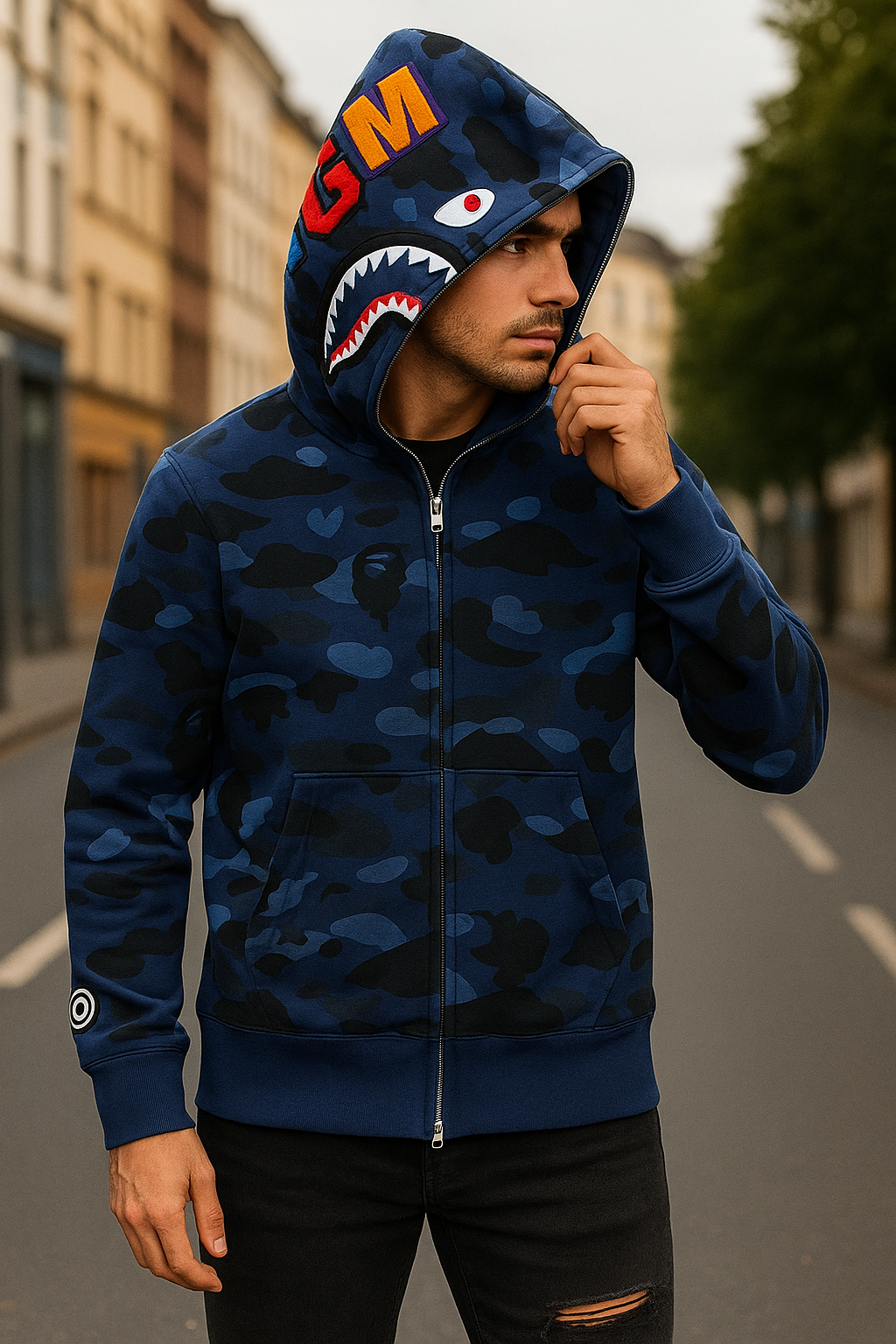 CHOMPA HOODIE BAPE SHARK COLOR AZUL