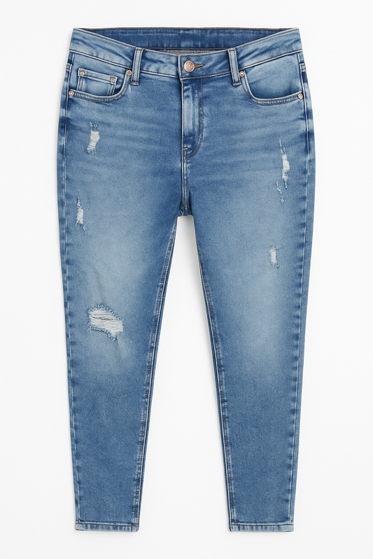 PANTALÓN JEAN HOMBRE CELESTE BASTA RECTA ROTOS PEQUEÑOS