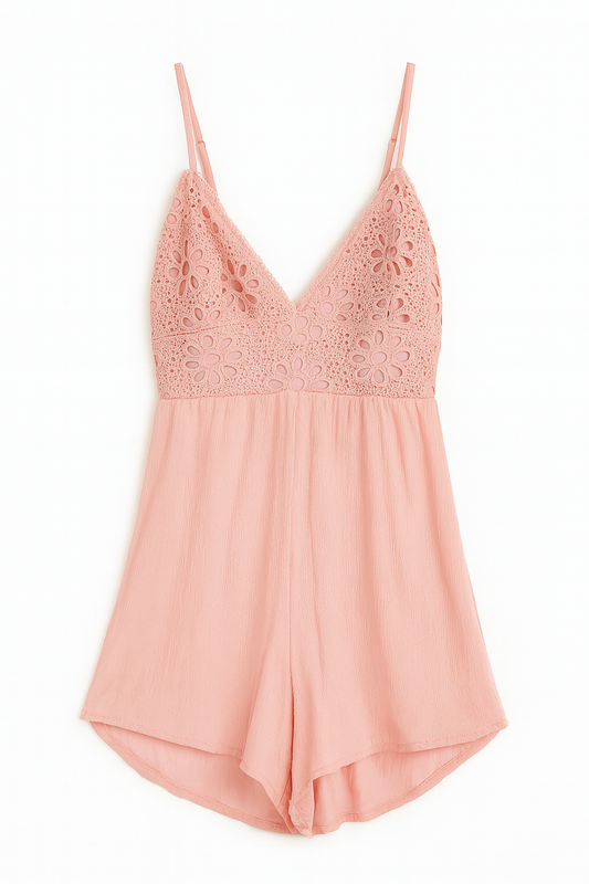 ENTERIZO PLAYERO PALO ROSA SIN MANGAS TIRANTES ENCAJE