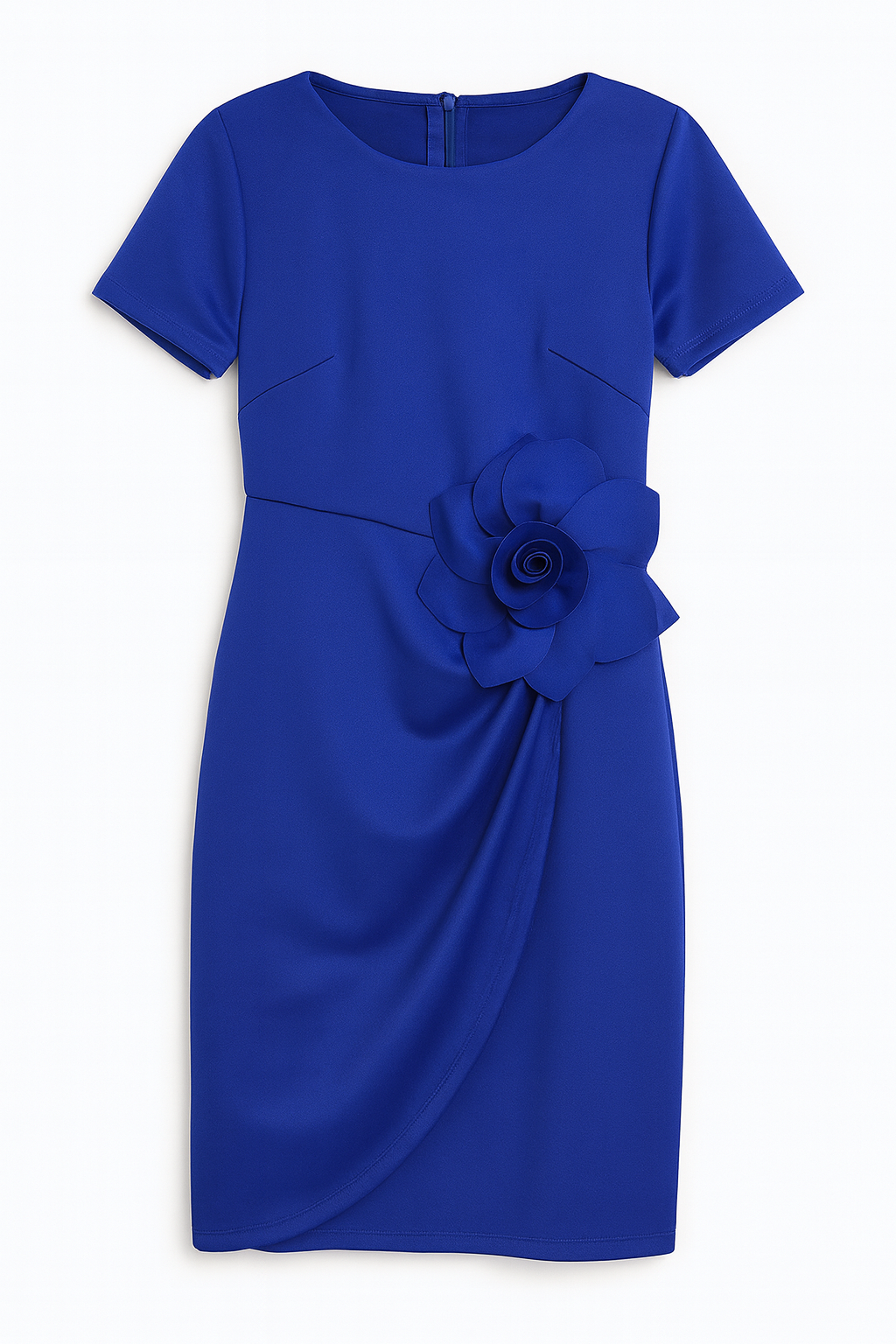 VESTIDO AZUL CON FLOR EN MEDIO