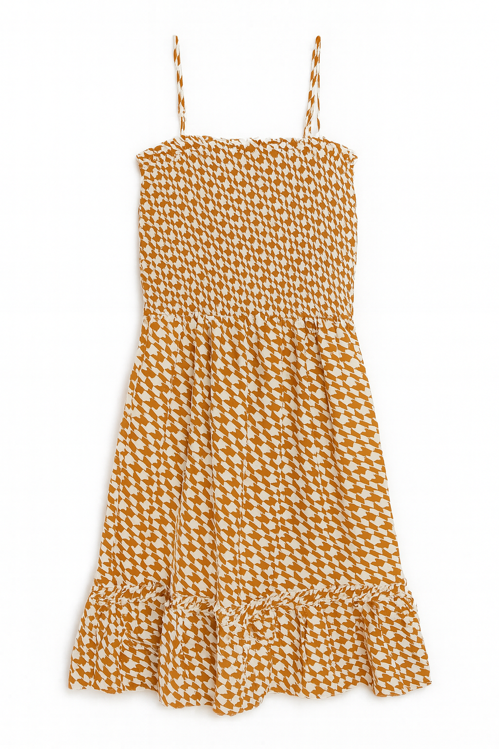 VESTIDO TOMATE FIGURAS GEOMETRICAS CON TIRANTES