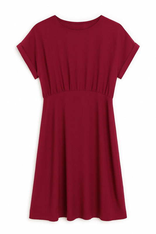 VESTIDO ROJO VINO LLANO