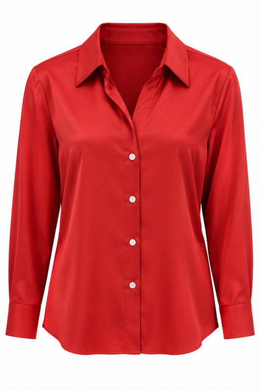 BLUSA CAMISERA ELEGANTE ROJA/ CREMA
