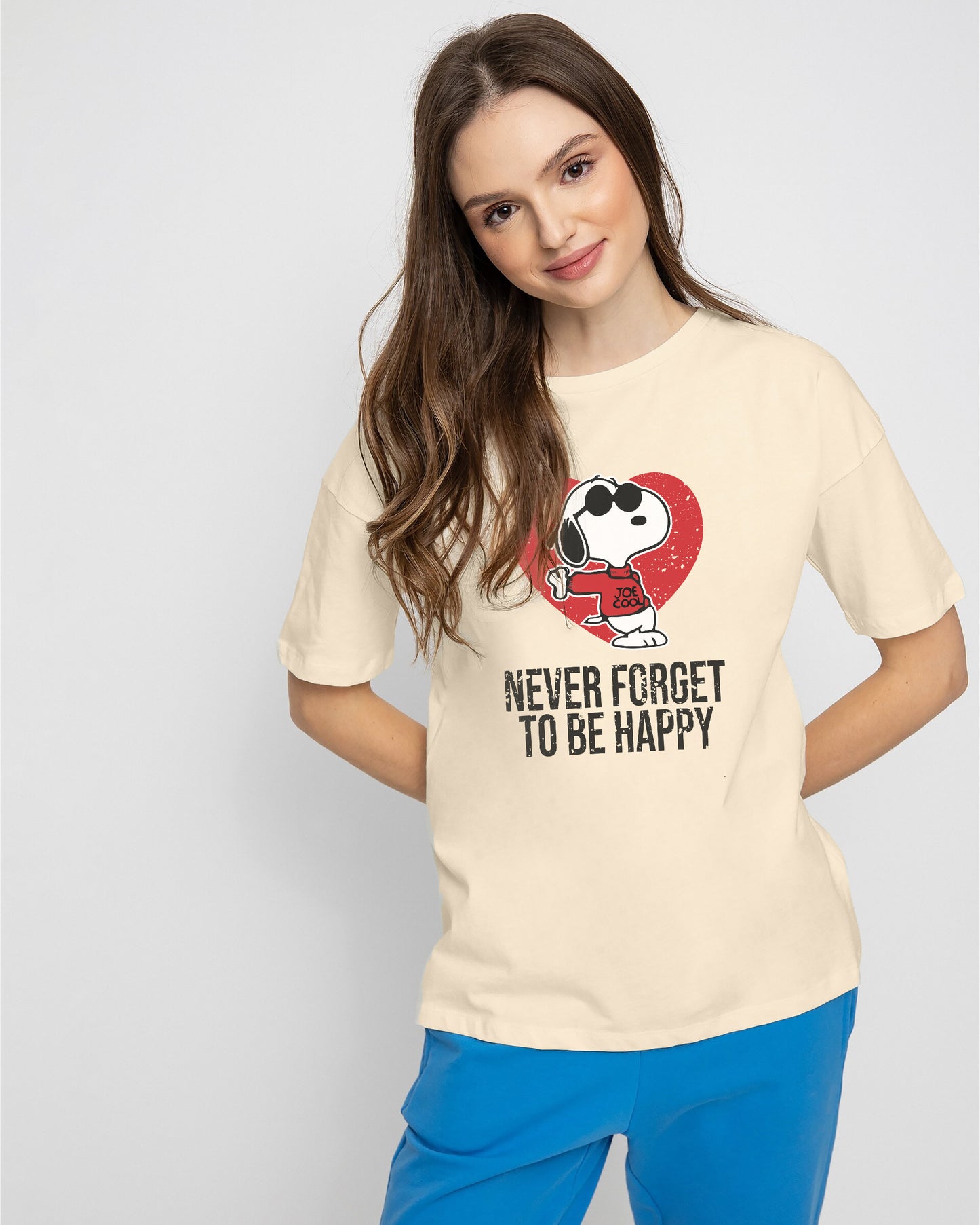 CAMISETA CREMA NEVER FORGET TO BE HAPPY SNOOPY
