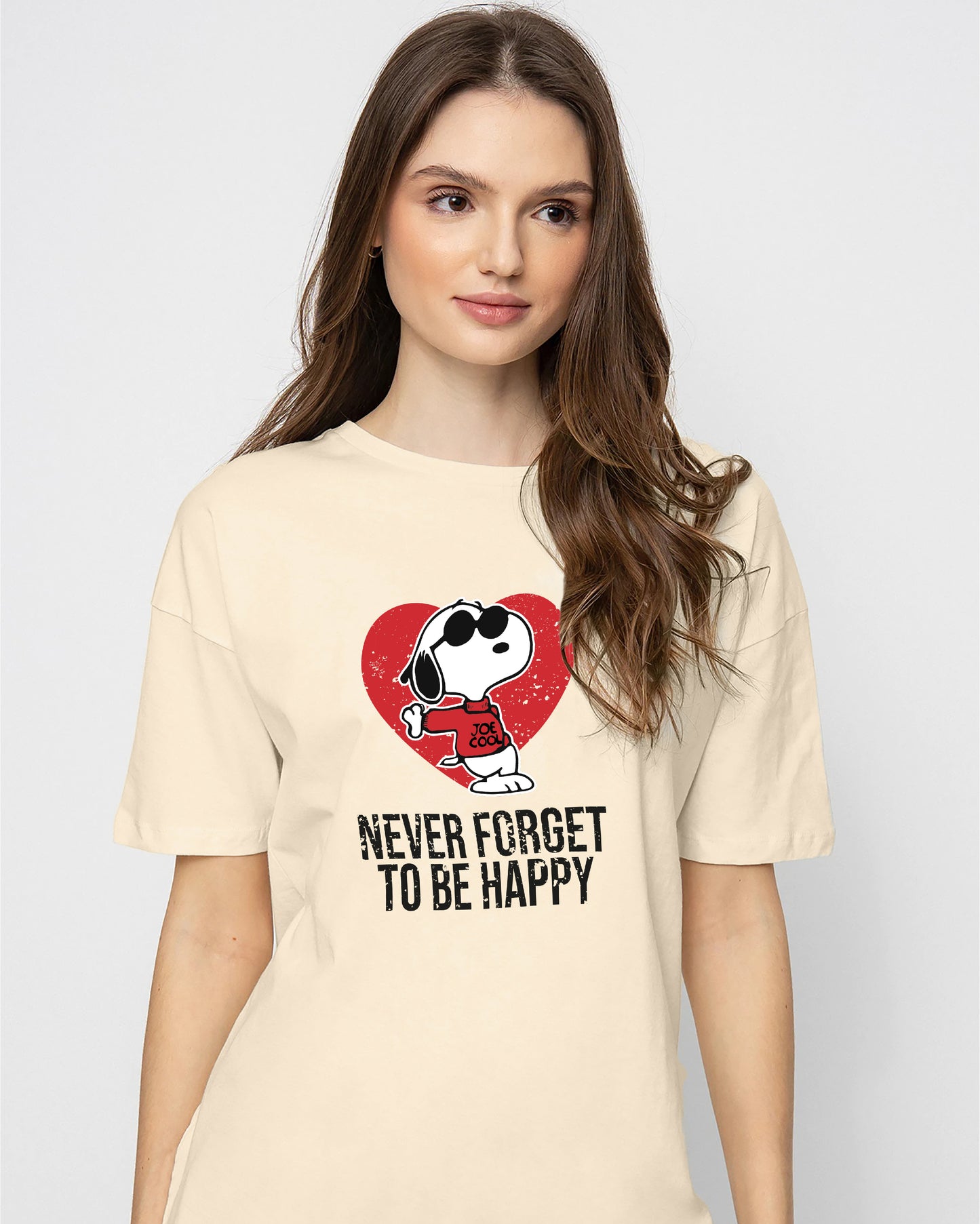 CAMISETA CREMA NEVER FORGET TO BE HAPPY SNOOPY