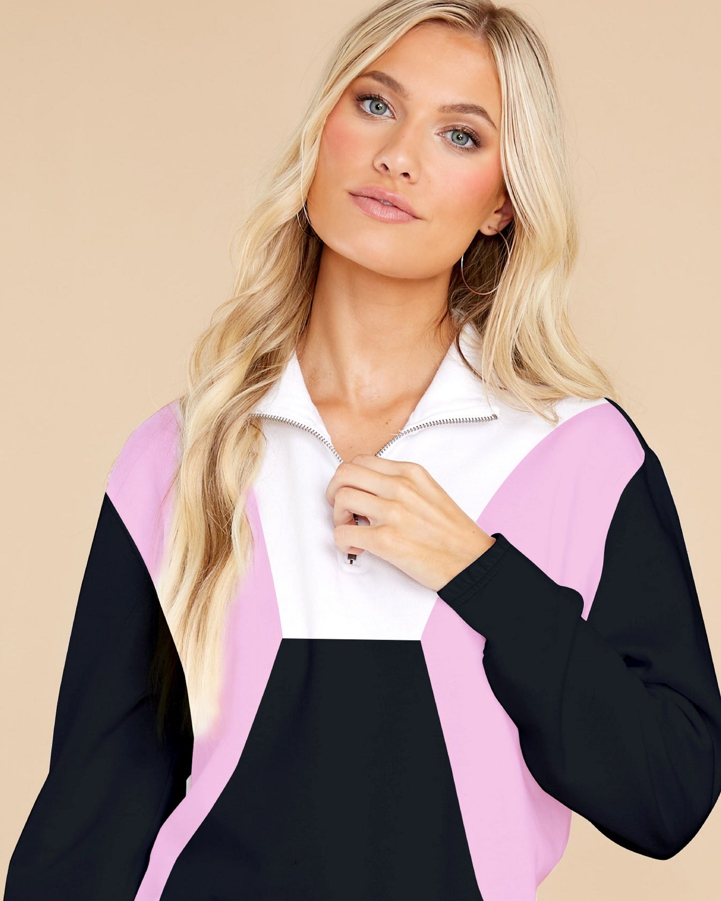BUZO CON CIERRE ROSA Y NEGRO