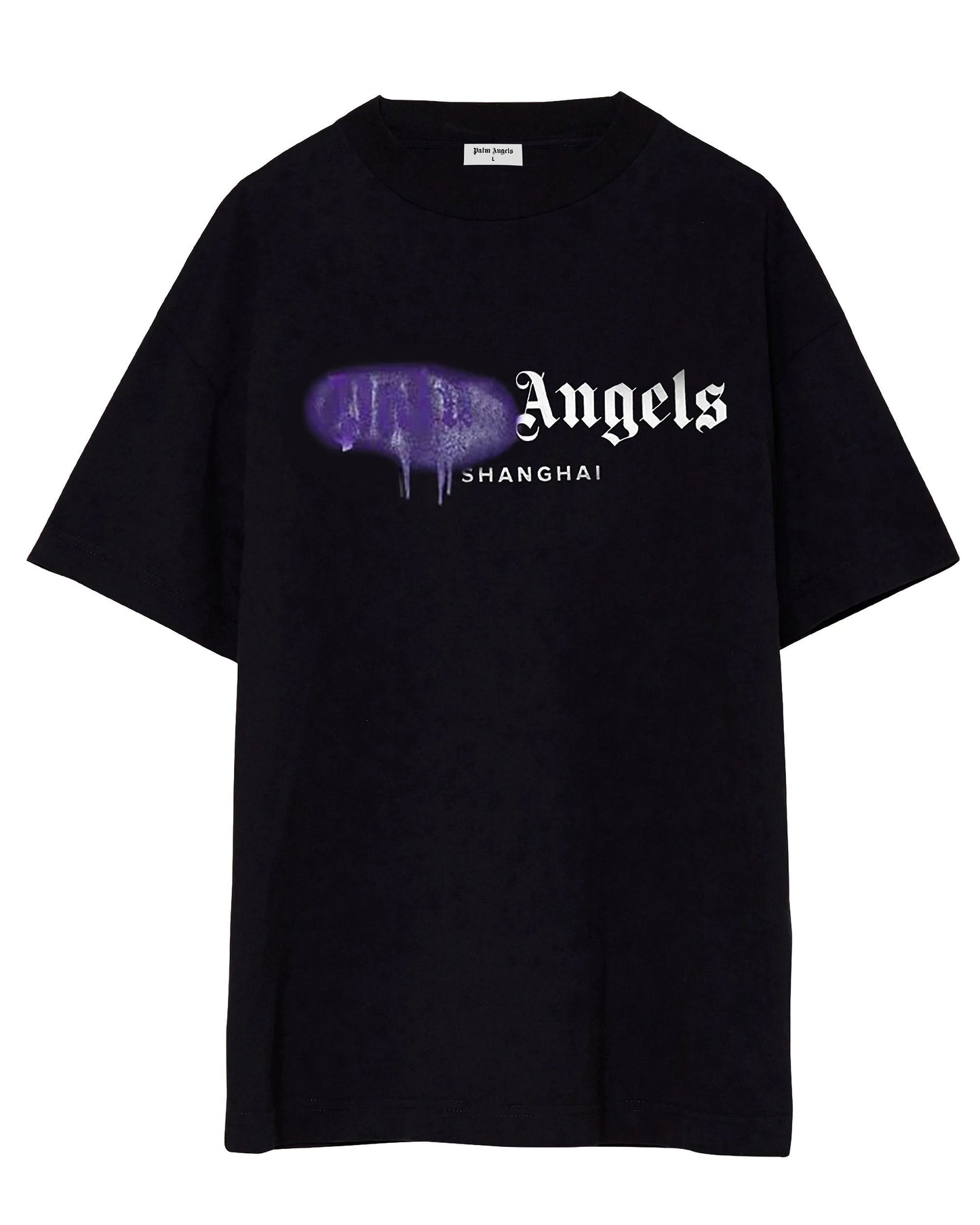 CAMISETA NEGRA PALM ANGELS SPRAY MORADO