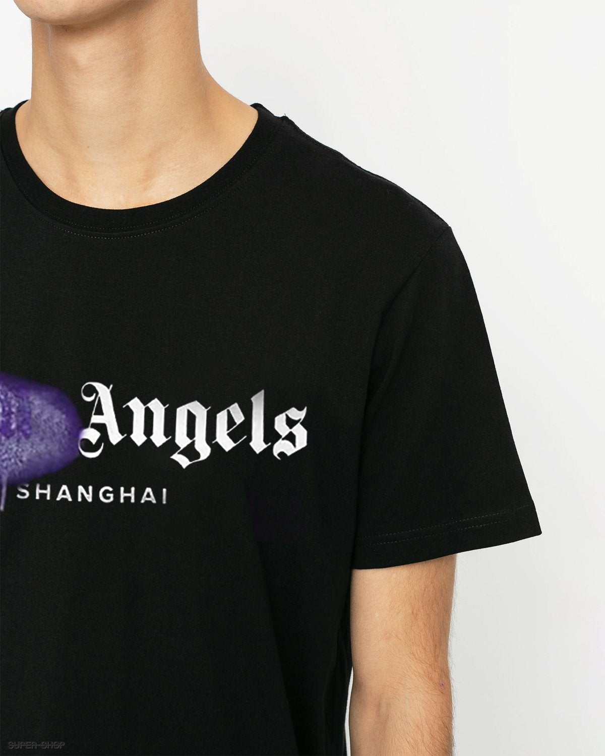 CAMISETA NEGRA PALM ANGELS SPRAY MORADO