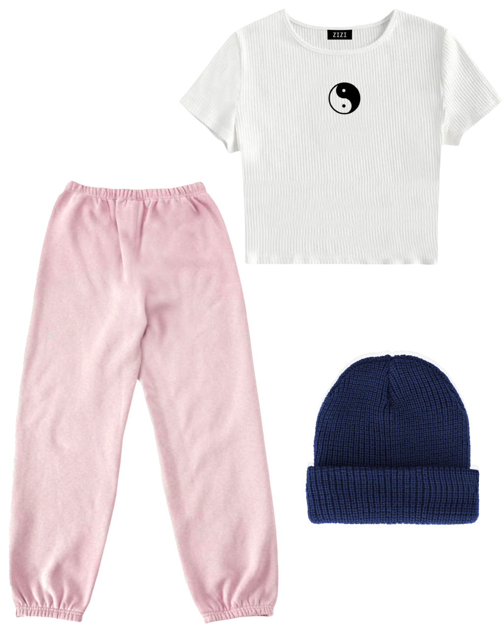 CONJUNTO SUPER GIRL (CROP TOP RIBB + JOGGER LLANO + GORRO)